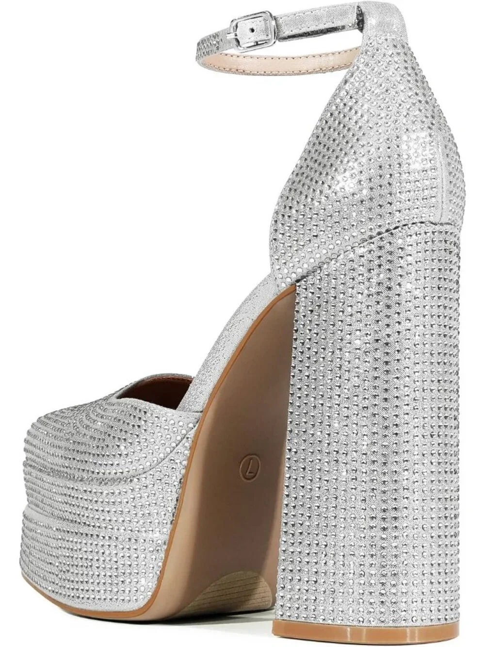 Dream Pairs Women's Silver Square Closed Toe Ankle Strap High Platform Heels